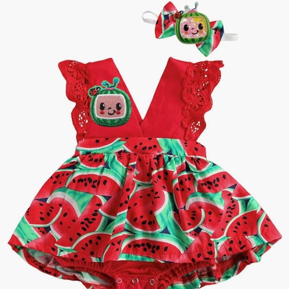 Cocomelon Dress Watermelon Outfit Birthday Clothes Romper Smash Cake Skirt